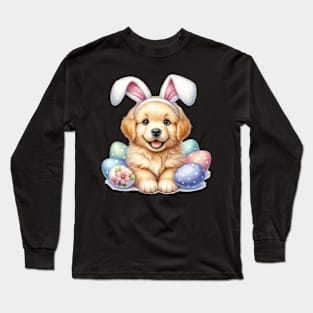 Puppy Golden Retriever Bunny Ears Easter Eggs Happy Easter Long Sleeve T-Shirt